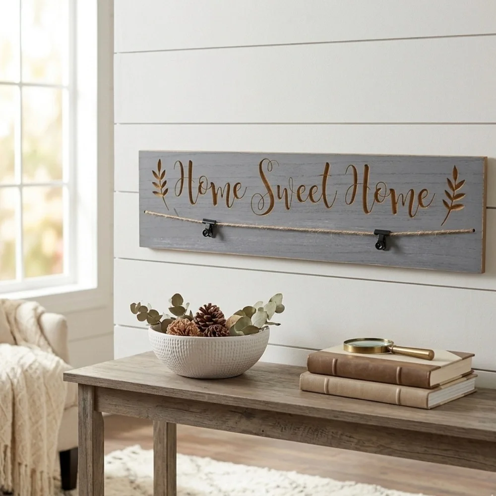MELANNCO Home Sweet Home Wooden Rustic Farmhouse Gray Sign Wall Decor Western